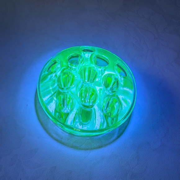 Vintage Green Uranium Glass Flower Frog - Picture 1 of 6